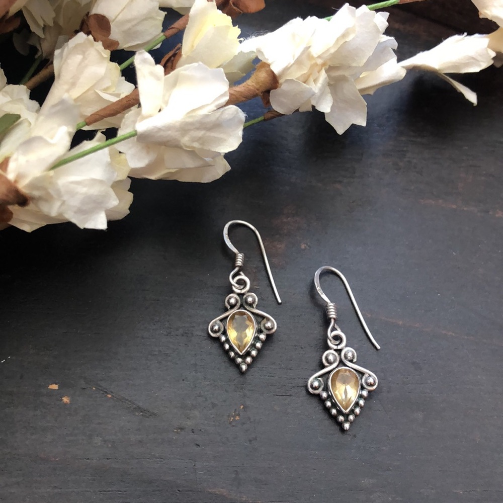 Pear Shape Citrine Earring, Sterling Silver